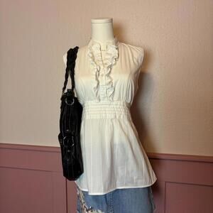 IZ Byer cottage ruffle tie back blouse sz large cotton prairie